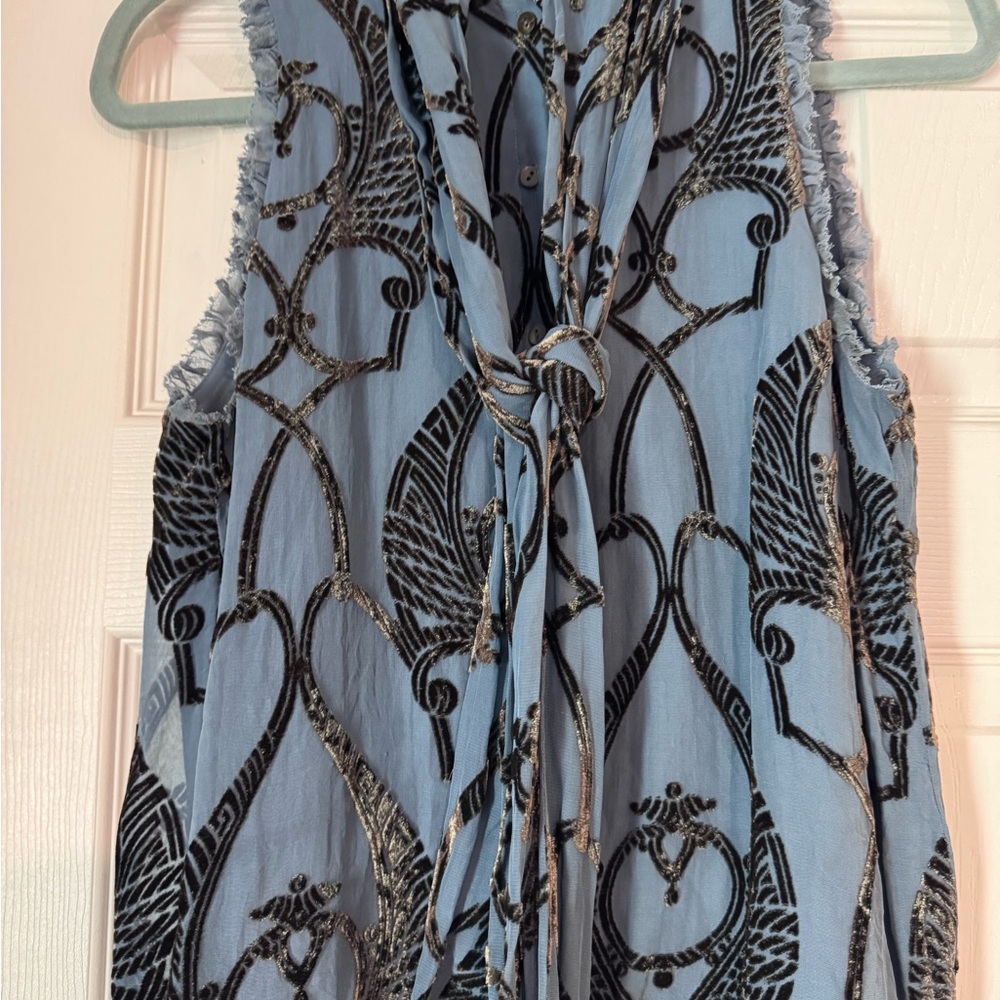 Cinq à Sept Blue and Black Patterned Blouse